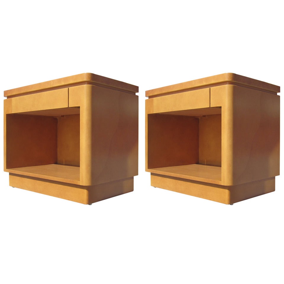 Faux Parchment Nightstands, Pair