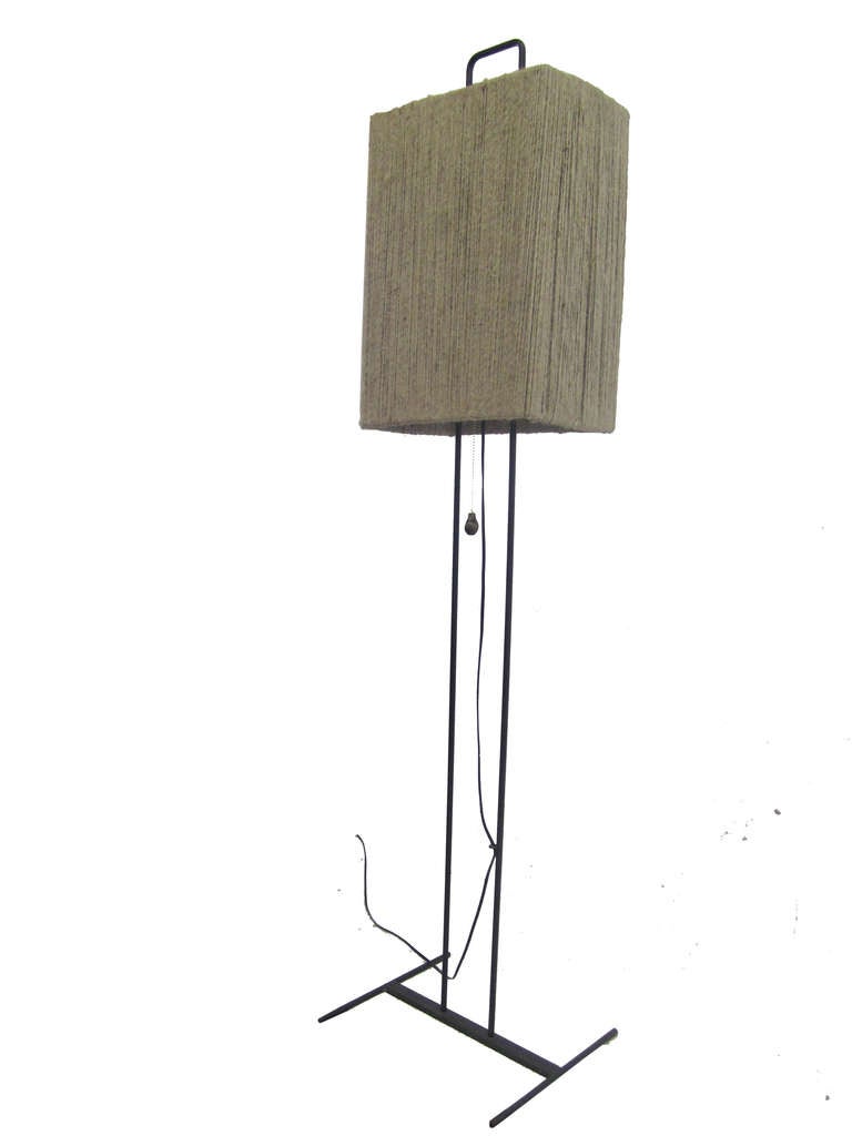 Mid-Century Modern French 1950s Floor Lamp with Wrapped Yarn Shade