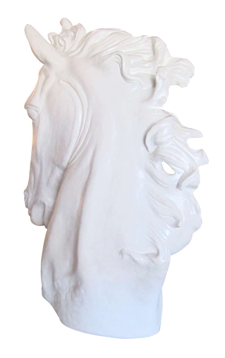 Glazed Dynamic Horse Head Sculpture in Plaster