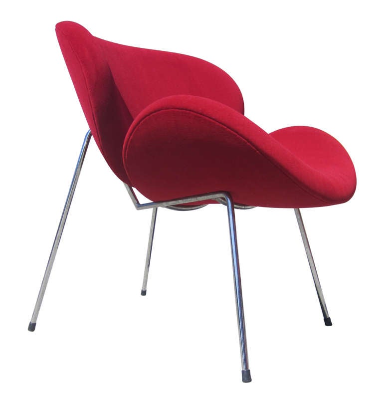 Mid-Century Modern Pierre Paulin-Style Orange Slice Chairs in Red Velvet