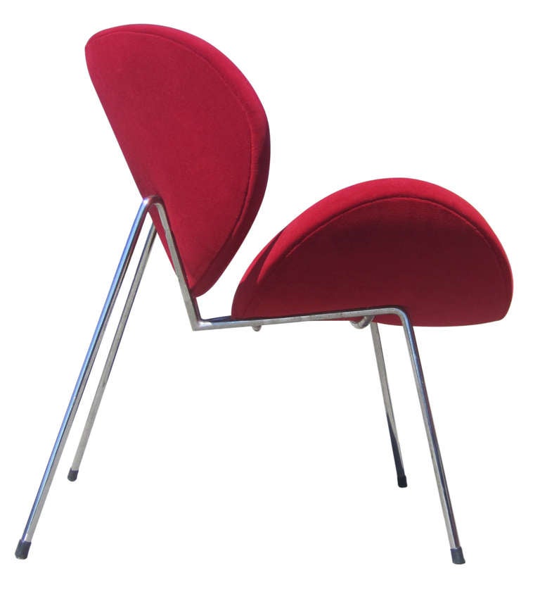 French Pierre Paulin-Style Orange Slice Chairs in Red Velvet