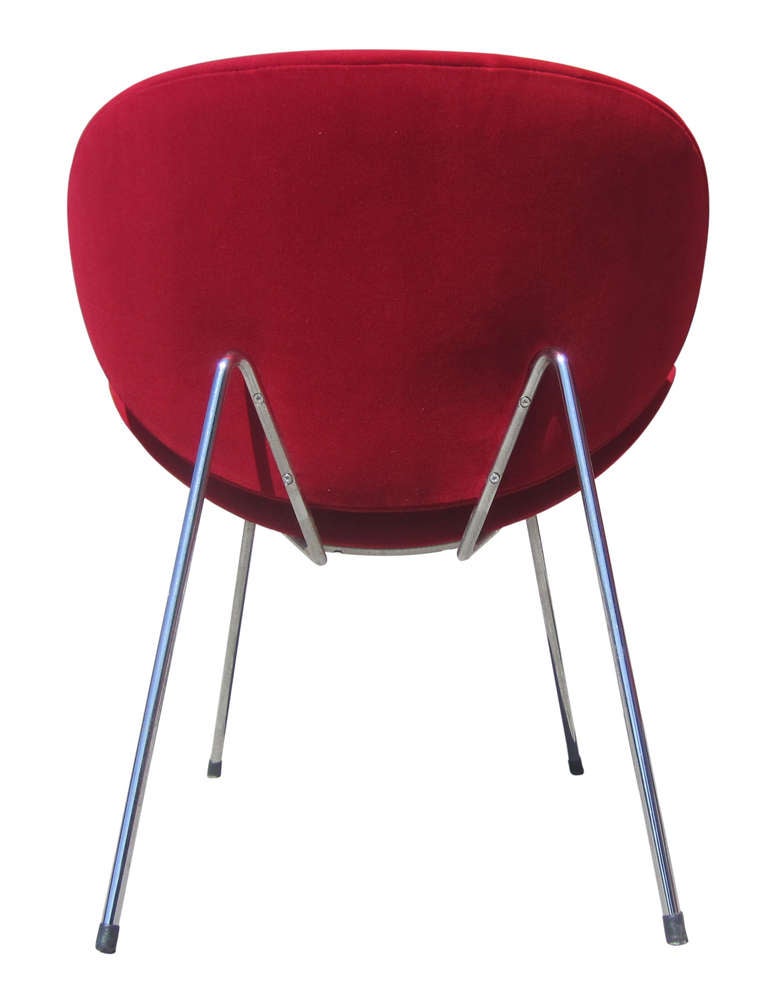 Pierre Paulin-Style Orange Slice Chairs in Red Velvet In Excellent Condition In Pasadena, CA