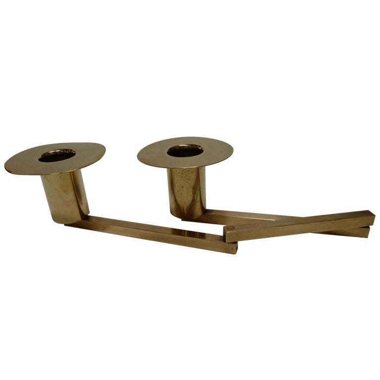 Austrian Mid-Century Articulated Brass Candle Holder by Carl Auböck