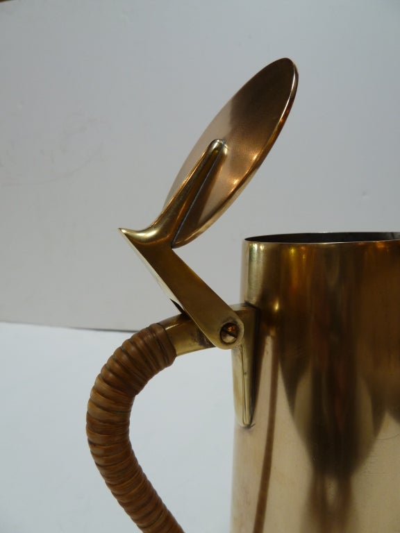 Mid-Century Modern Austrian Mid-Century Brass and Wicker Coffee Pot by Carl Auböck