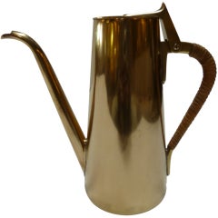 Retro Austrian Mid-Century Brass and Wicker Coffee Pot by Carl Auböck