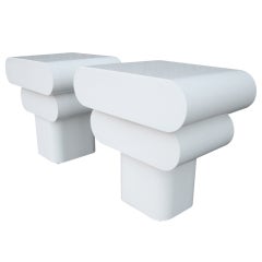 Unique Lacquered Column Side Tables, Pair