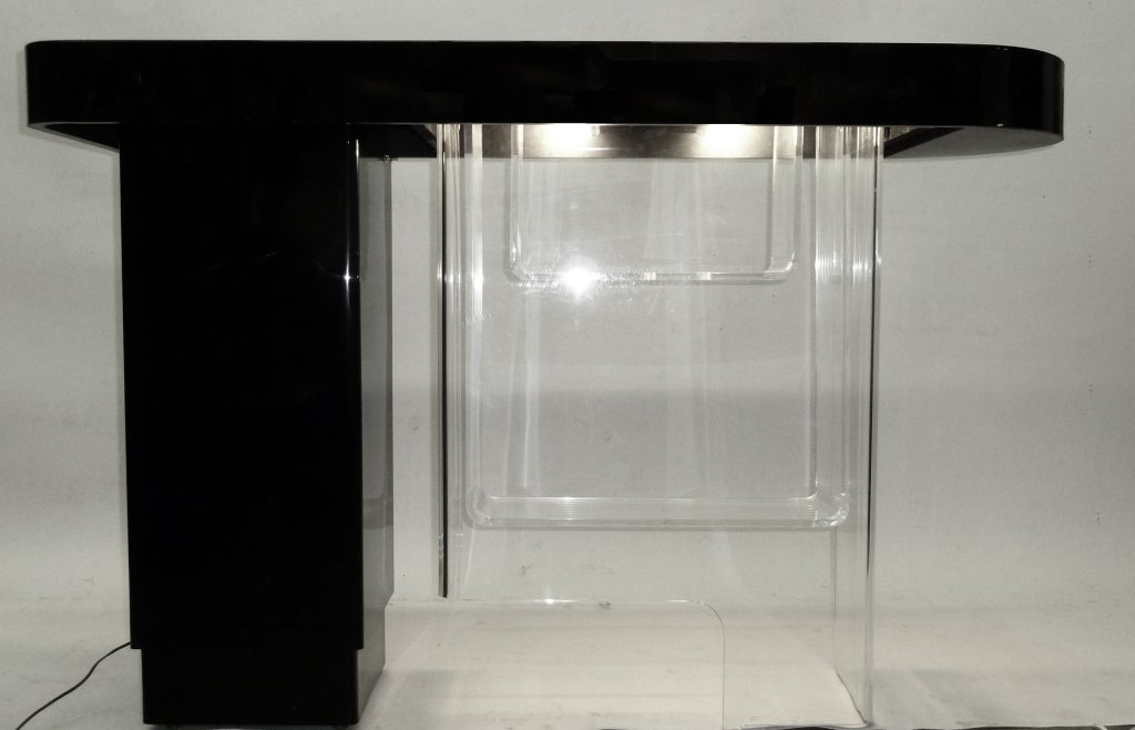 Italian, Sophisticated Lucite & Lacquer Bar with Two Matching Bar Stools