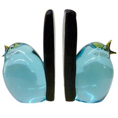 Italian Mid-Century Modern Bird Bookends in Murano Glass, Pair