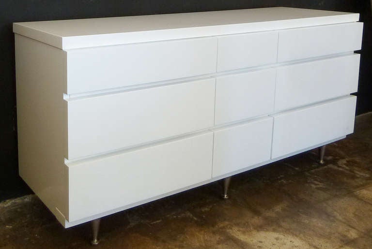 Mid-Century Modern Mid-Century White Lacquer Nine Drawer Dresser by Bassett