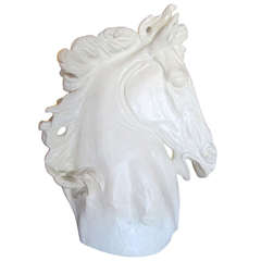 Dynamic Horse Head Sculpture in Plaster