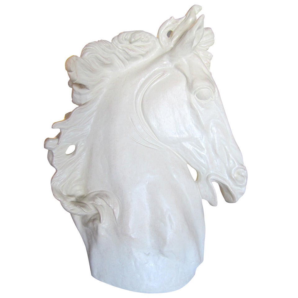 Dynamic Horse Head Sculpture in Plaster