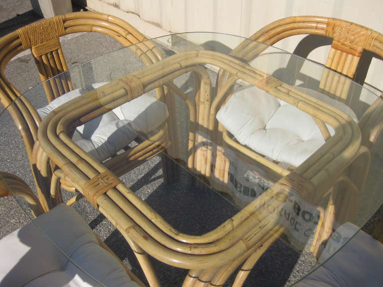 Bamboo and Rattan Dining Set in the Manner of  Paul Frankl In Good Condition In Pasadena, CA