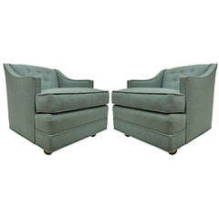 Mid-Century Tufted Lounge Chairs, Pair
