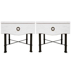 Textured Nightstands with Lacquer Finish, Pair