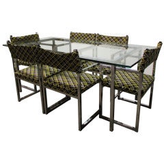 Striking Chrome Dining Set with Six Armchairs in Style of Milo Baughman