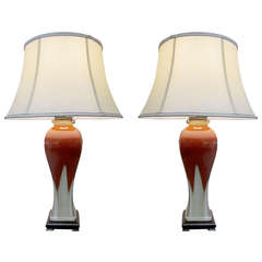 Pair of Mid-Century Modern Glazed Ceramic Lamps