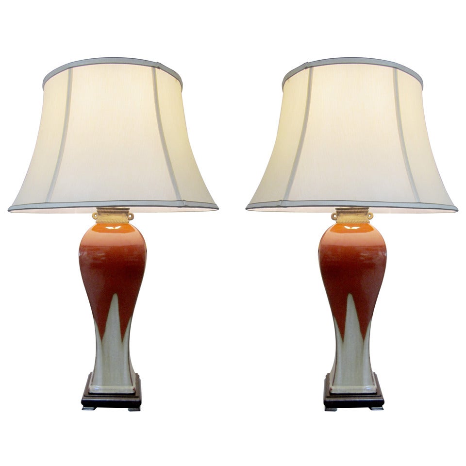 Pair of Mid-Century Modern Glazed Ceramic Lamps