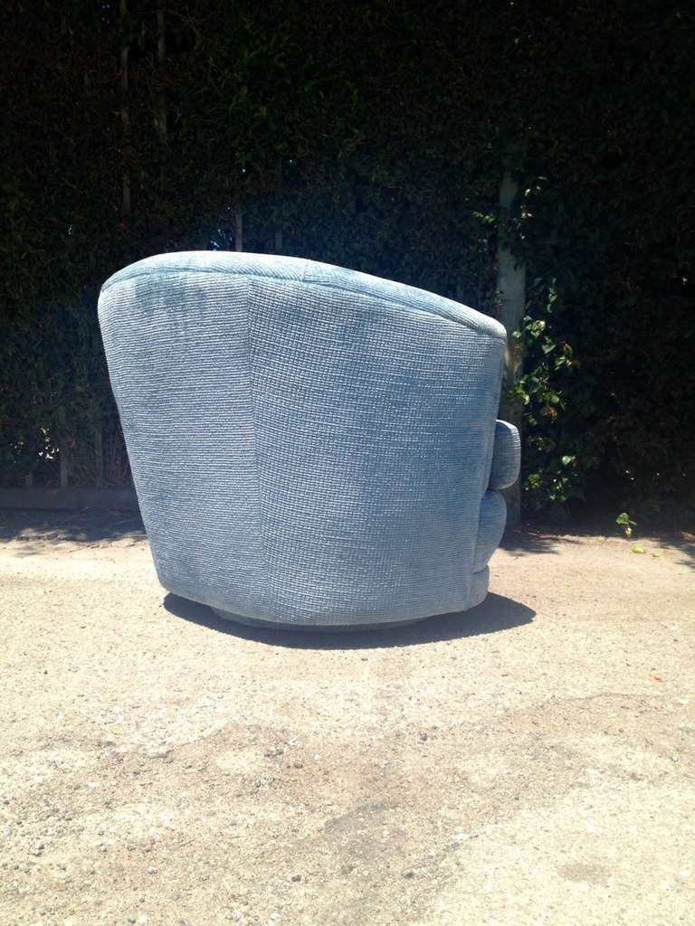 Late 20th Century Pair of Powder Blue Velvet Swivel Chairs Attributed to Milo Baughman