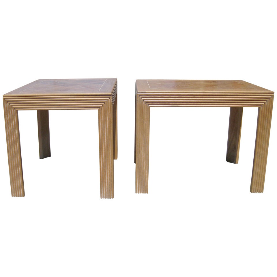 Pair of Parquet Top Sides Tables by Lane