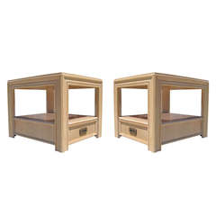 Pair of Architectural Side Tables with Rattan Top by Lane