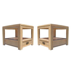 Pair of Architectural Side Tables with Rattan Top by Lane