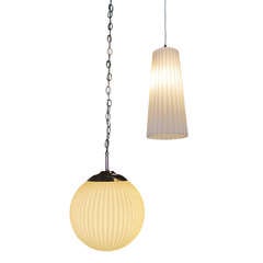 Match of Two Ribbed Pendant Lights by Murano
