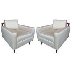 Mid-Century Style Satin and Walnut Lounge Chair, Pair