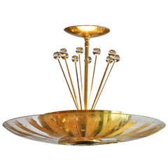 Mid-Century Modern Brass and Glass “Claremont” Fixture by Lightolier