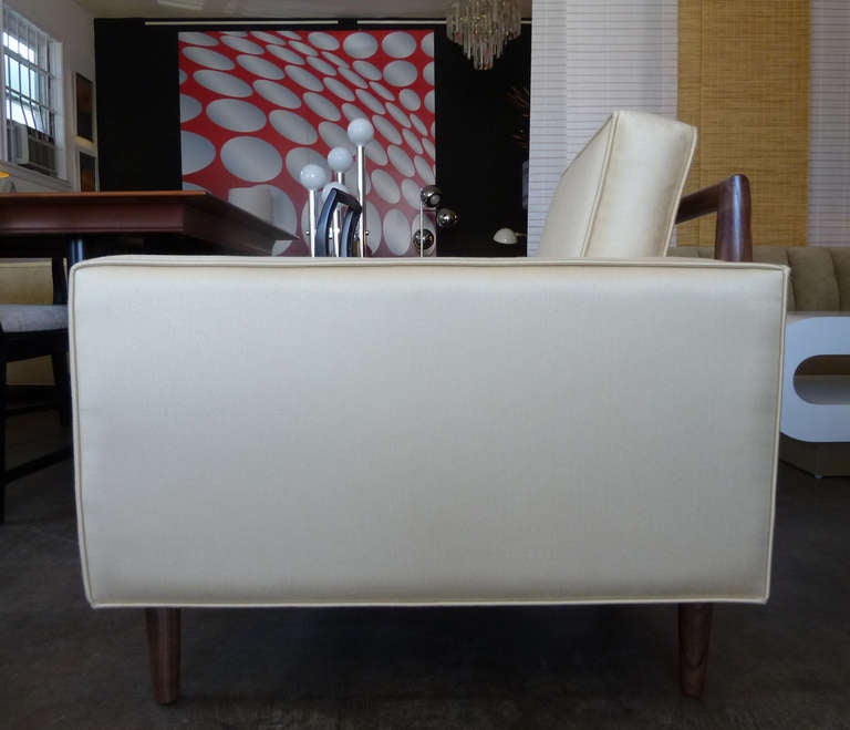 Mid-Century Style Satin and Walnut Lounge Chair, Pair In Excellent Condition In Pasadena, CA