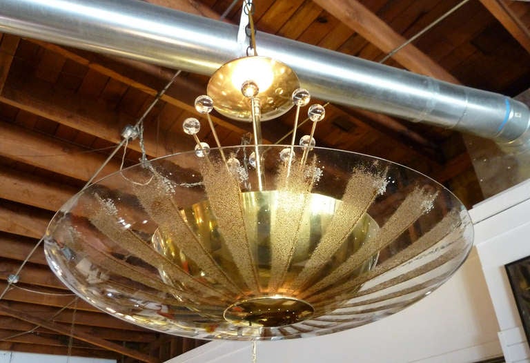 Mid-Century Modern Brass and Glass “Claremont” Fixture by Lightolier In Excellent Condition In Pasadena, CA