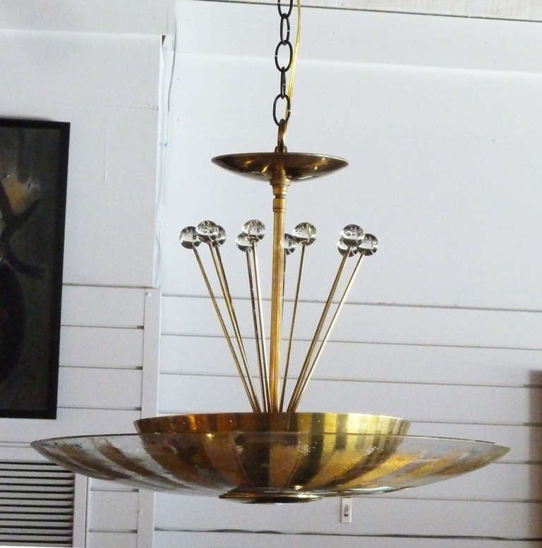 American Mid-Century Modern Brass and Glass “Claremont” Fixture by Lightolier