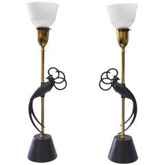 Vintage Pair of Peacock Lamps by the Rembrandt Company
