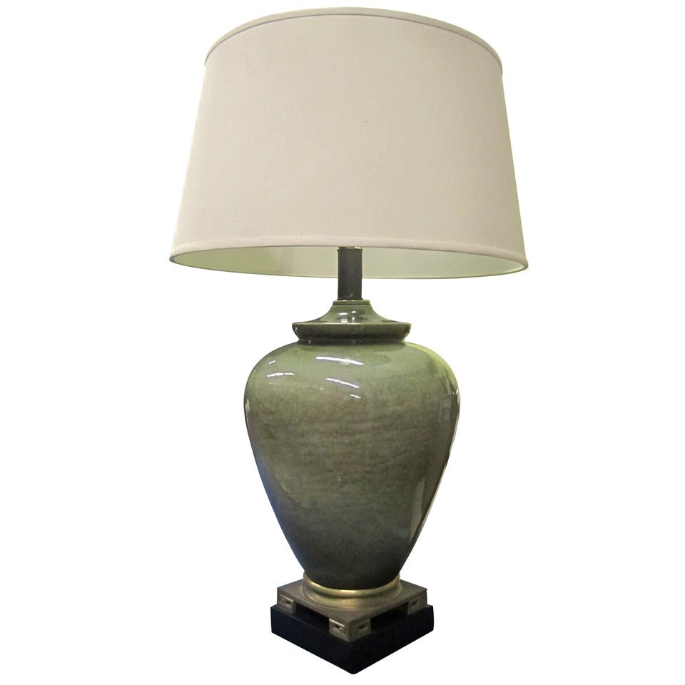 Bronze Base Ceramic Table Lamp in the Manner of James Mont