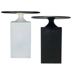 Used Black and White Pair of Tables with Rotating Top