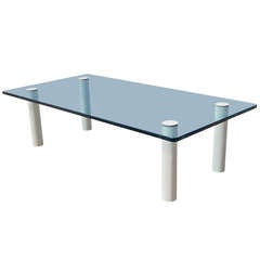 Glass Top Coffee Table with White Metal Legs by Pace
