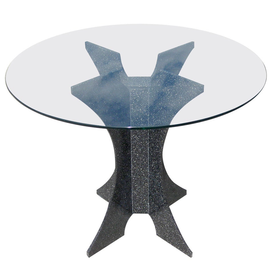Round Glass Table with Faux Marble Base