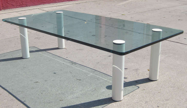 Late 20th Century Glass Top Coffee Table with White Metal Legs by Pace
