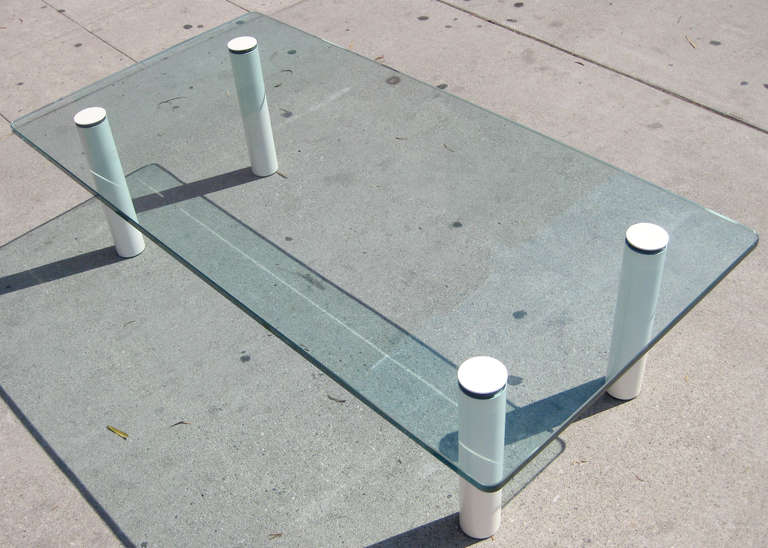 Glass Top Coffee Table with White Metal Legs by Pace 1