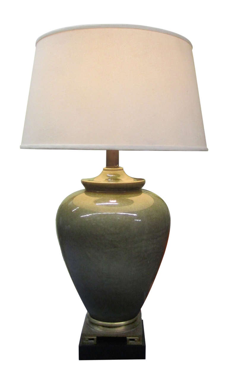 Bronze Base Ceramic Table Lamp in the Manner of James Mont In Excellent Condition In Pasadena, CA