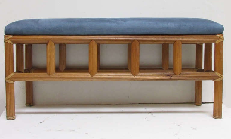Mid-Century Modern McGuire Petite Bench in Carved Wood