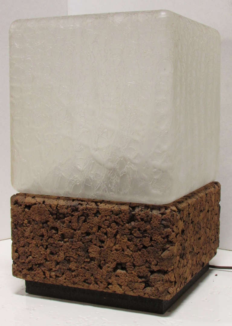 Mid-20th Century Cork and Crackled Glass Table Lamp