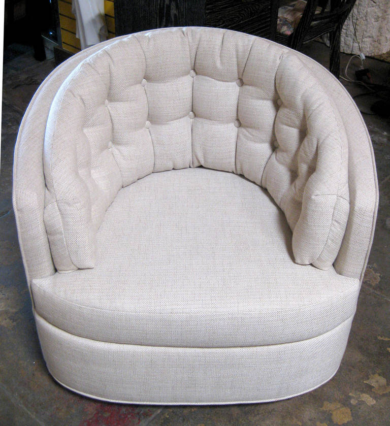 American Pair of Tufted Swiveling Tub Chairs by Milo Baughman