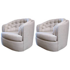 Pair of Tufted Swiveling Tub Chairs by Milo Baughman