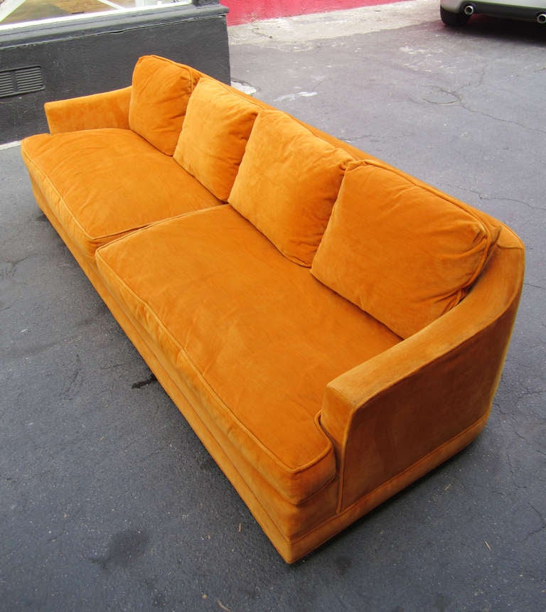 Velvet Mid-Century Modern Four-Seat Sofa by Cal-Mode