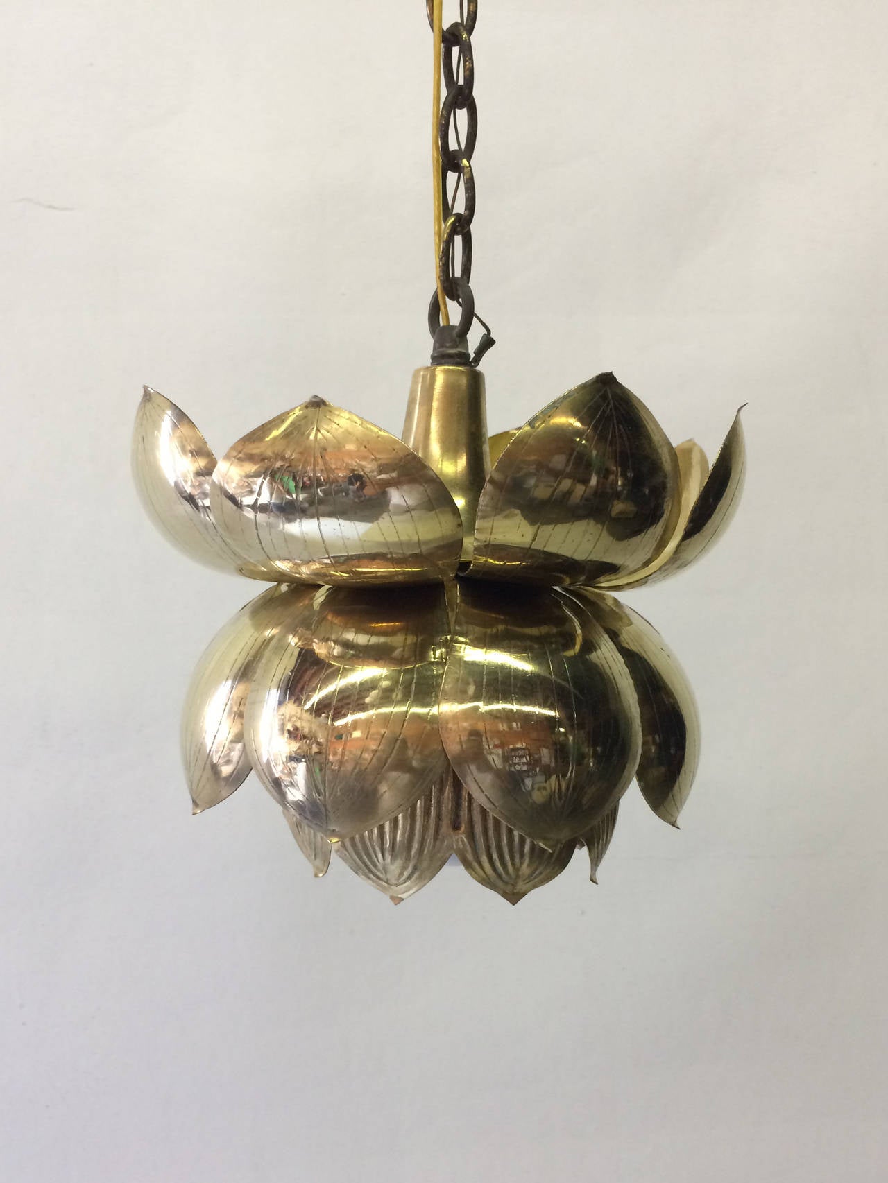 Mid-Century Modern Little Brass  Lotus Pendant Lamp by Feldman