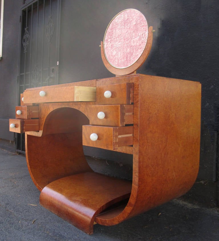 Art Deco Vanity in Bird's-Eye Maple in the Manner of  E.J. Ruhlmann 1