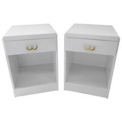 Pair of Mid-Century Lacquered White Nightstands