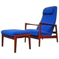 Midcentury Reclining Armchair with Tilting Stool by Alf Svenson