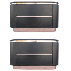 Pair of Black Leather and Rose Gold Side Tables or Nightstands