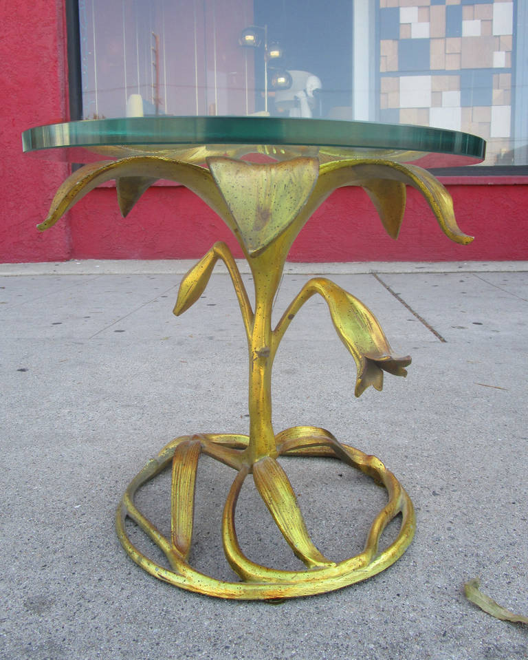 Aluminum Hollywood Regency Lily Side Table by Arthur Court